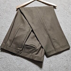 Jos A Bank Mens 46L x 30 Wool Pleated Dress Pants Brown Lined Formal Business
